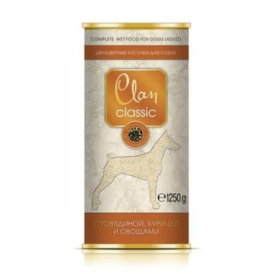 Clan - Консервы для собак кусочки в соусе с говядиной и курицей и овощами 1250г