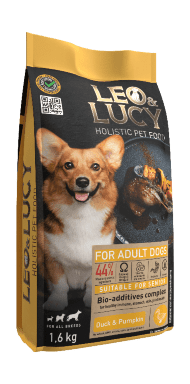 Leo & Lucy - Сухой корм для взрослых собак всех пород, с Уткой, Тыквой и Биодобавками, 1.6 кг
