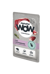 AlphaPet WOW Superpremium - Пауч для кошек с чувствительным пищеварением, с уткой и потрошками, 85 г