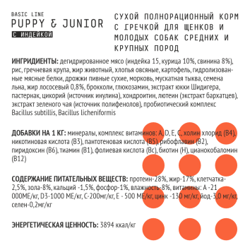 AJO Puppy & Junior - Сухой корм для щенков и молодых собак средних и крупных пород, с Индейкой и Гречкой