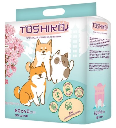 Toshiko - Пеленки для домашних животных, впитывающие, одноразовые, с ароматом сакуры, 60х40 см, 30 шт