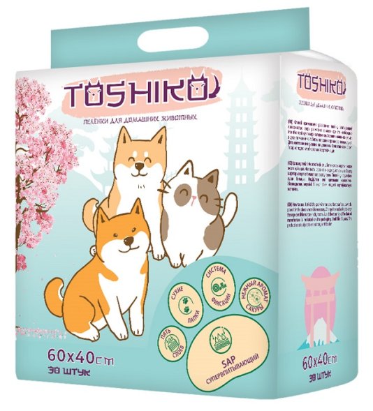 Toshiko - Пеленки для домашних животных, впитывающие, одноразовые, с ароматом сакуры, 60х40 см, 30 шт