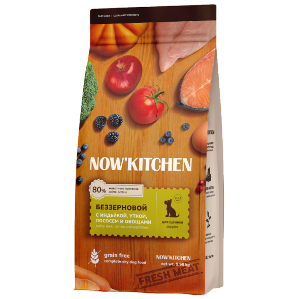 Now&amp;#039;Kitchen - Беззерновой корм для щенков со свежей индейкой, уткой, лососем (Puppy)