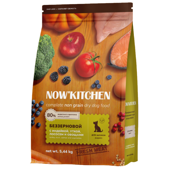 Now&amp;#039;Kitchen - Беззерновой корм для щенков со свежей индейкой, уткой, лососем (Puppy)