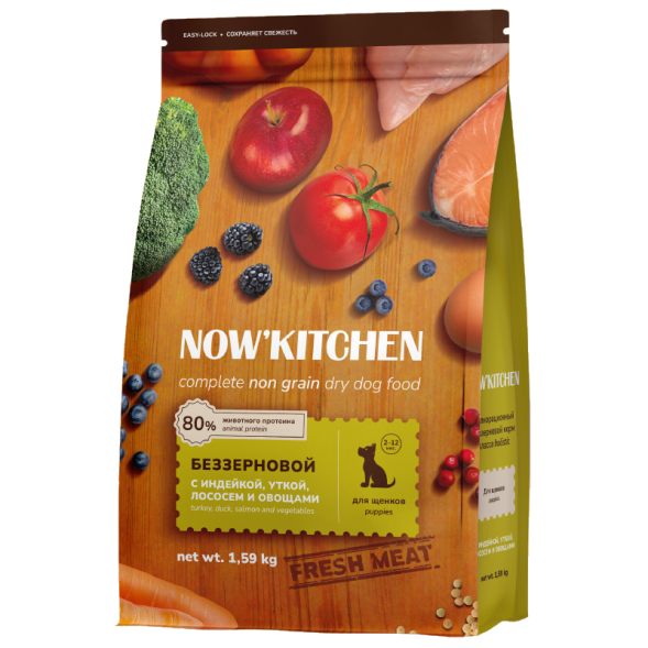 Now&amp;#039;Kitchen - Беззерновой корм для щенков со свежей индейкой, уткой, лососем (Puppy)