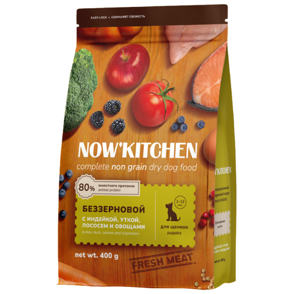 Now&amp;#039;Kitchen - Беззерновой корм для щенков со свежей индейкой, уткой, лососем (Puppy)