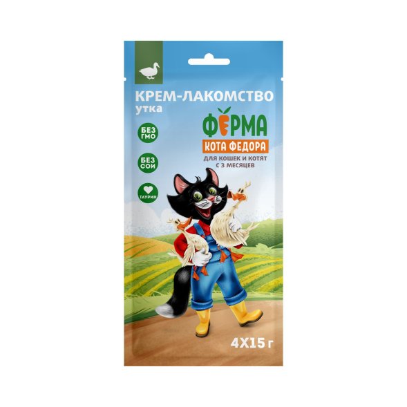 Ферма кота Федора - Крем-лакомство для кошек и котят с уткой 4 шт х 15 г