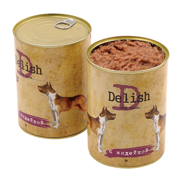 DELISH DOG - Консервы для взрослых собак с индейкой, 970гр
