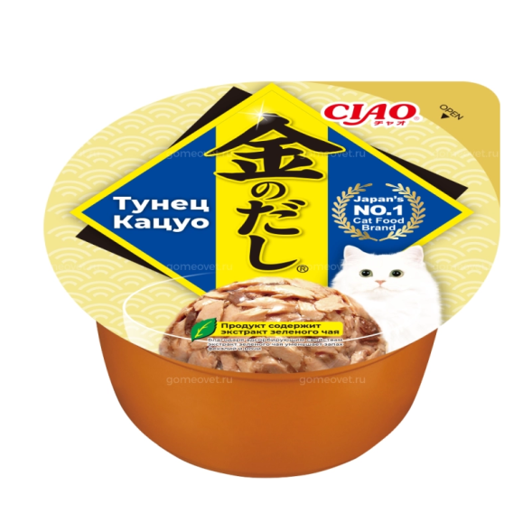 Inaba Ciao Kinnodashi cup - Влажный корм для кошек, тунец кацуо, 70гр