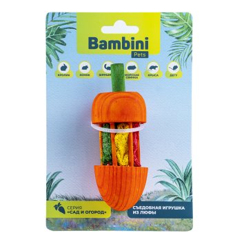 Bambini Pets - игрушка для грызунов &amp;quot;Морковка&amp;quot; из дерева с люфой