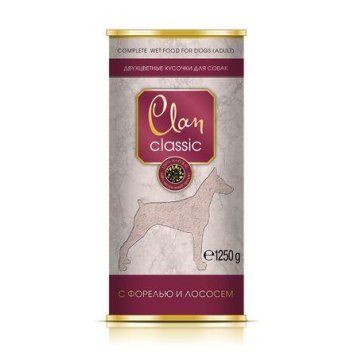 Clan - Консервы для собак кусочки в соусе с форелью и лососем 1250г