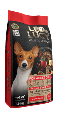 Leo & Lucy - Сухой корм для взрослых собак всех пород, с Ягненком, Яблоком и Биодобавками, 1.6 кг