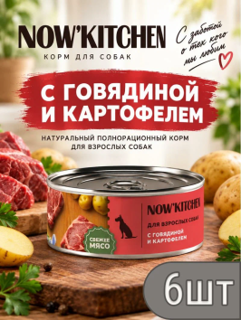 NOW&amp;#039;KITCHEN - Консервы для собак с говядиной и картофелем, 100 гр