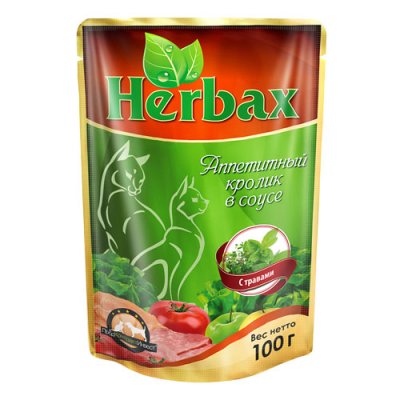 Herbax - консервы для кошек, Аппетитный кролик с травами в соусе, 100гр Herbax - консервы для кошек, Аппетитный кролик с травами в соусе, 100гр