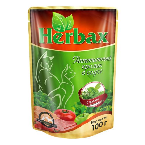 Herbax - консервы для кошек, Аппетитный кролик с травами в соусе, 100гр