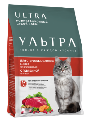 Ультра - Сухой корм для стерилизованных кошек, с говядиной Ультра - Сухой корм для стерилизованных кошек, с говядиной