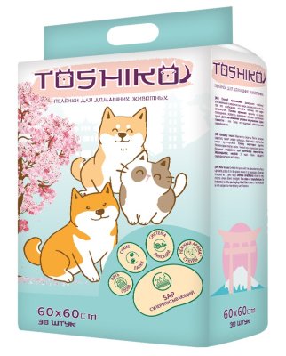 Toshiko - Пеленки для домашних животных, впитывающие, одноразовые, с ароматом сакуры, 60х60 см, 30 шт Toshiko - Пеленки для домашних животных, впитывающие, одноразовые, с ароматом сакуры, 60х60 см, 30 шт