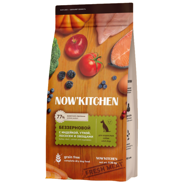 Now&amp;#039;Kitchen - Беззерновой корм для взрослых собак со свежей индейкой,уткой,лососем (Adult)