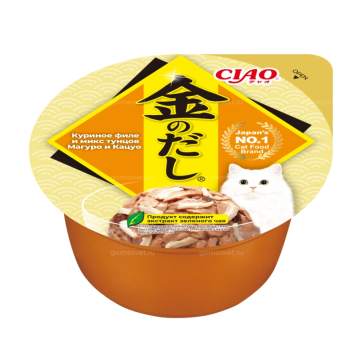 Inaba Ciao Kinnodashi cup - Влажный корм для кошек, куриное филе и микс тунцов магуро и кацуо, 70гр