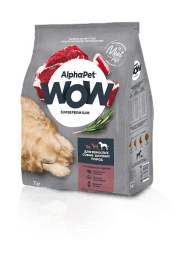AlphaPet Wow Superpremium - Сухой корм для взрослых собак крупных пород, с Говядиной и Сердцем