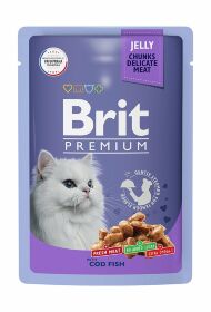 Brit - Пауч для взрослых кошек, С Треской, в желе, 85 гр