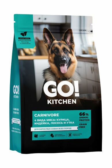 Go! Kitchen Carnivore Grain Free - Сухой корм для собак 4 вида мяса, с курицей, индейкой, уткой и лососем