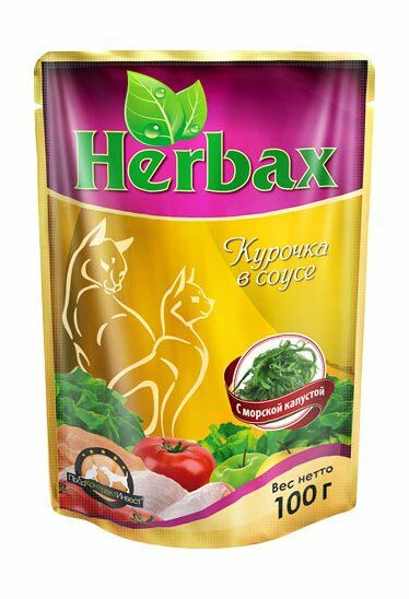 Herbax - консервы для кошек, Курочка с морской капустой в соусе, 100гр