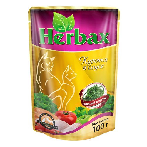 Herbax - консервы для кошек, Курочка с морской капустой в соусе, 100гр