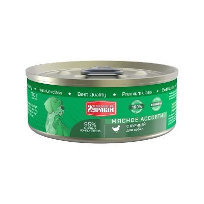 Четвероногий гурман - Консервы для собак, мясное ассорти с курицей 100гр 