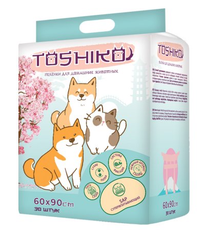 Toshiko - Пеленки для домашних животных, впитывающие, одноразовые, с ароматом сакуры, 60х90 см, 30 шт