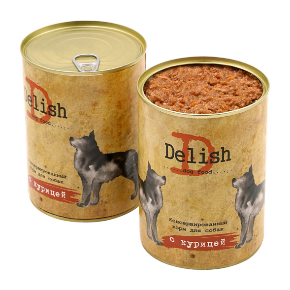 DELISH DOG - Консервы для взрослых собак с курицей 970гр
