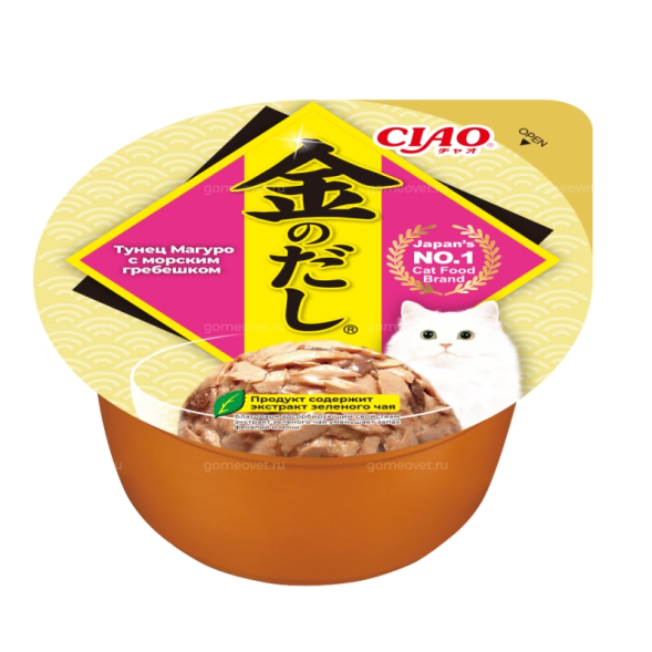 Inaba Ciao Kinnodashi cup - Влажный корм для кошек, тунец магуро с морским гребешком, 70гр