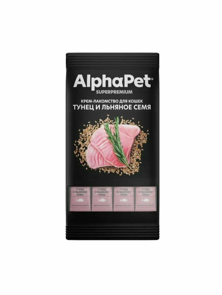 AlphaPet СуперПремиум - Крем - лакомство для кошек, с тунцом и льняным семенем, 4х12гр