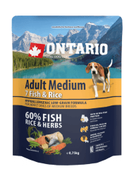Ontario Adult Medium 7 Fish & Rice – Сухой корм для собак средних пород с 7 видами рыбы и рисом