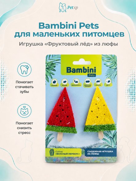 Bambini Pets - игрушка для грызунов &amp;quot;Мороженое фруктовый лед&amp;quot; из люфы, 2 шт