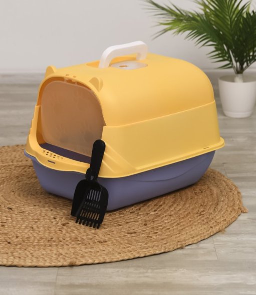 PetSHOP - Туалет домик пластиковый с ушками кошки, с совком, 49x37x36 см, черный