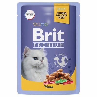 Brit - Пауч для взрослых кошек, С Тунцом, в желе, 85 гр Brit - Пауч для взрослых кошек, С Тунцом, в желе, 85 гр