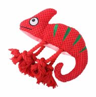 Mr.Kranch Игрушка - для собак Хамелеон плюшевая с канатиками и пищалкой 26 см красная