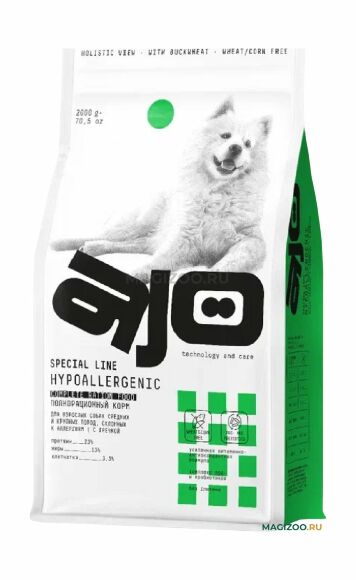 AJO Hypoallergenic - Сухой корм для взрослых собак средних и крупных пород при пищевой аллергии, с олениной и гречкой