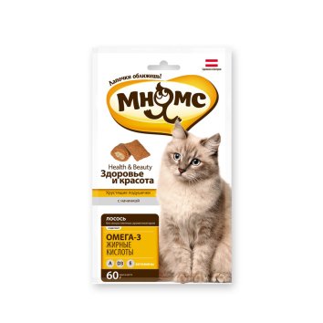 Мнямс - Хрустящие подушечки для кошек с лососем &amp;quot;Здоровье и красота&amp;quot; 60 г