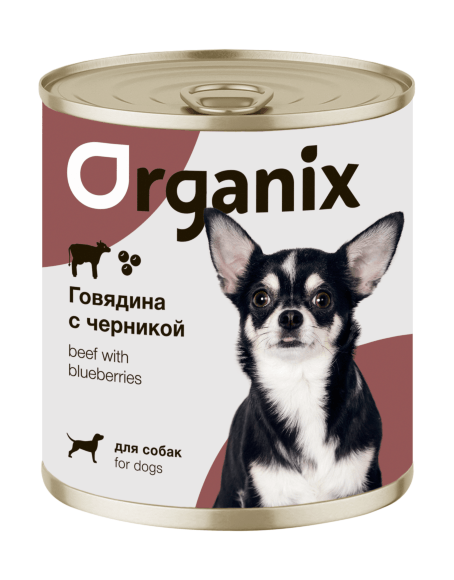 Organix - Консервы для собак, Заливное из говядины с черникой