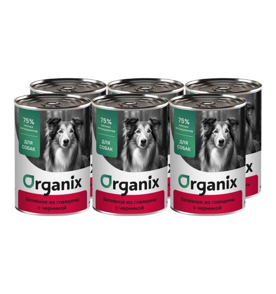 Organix - Консервы для собак, Заливное из говядины с черникой