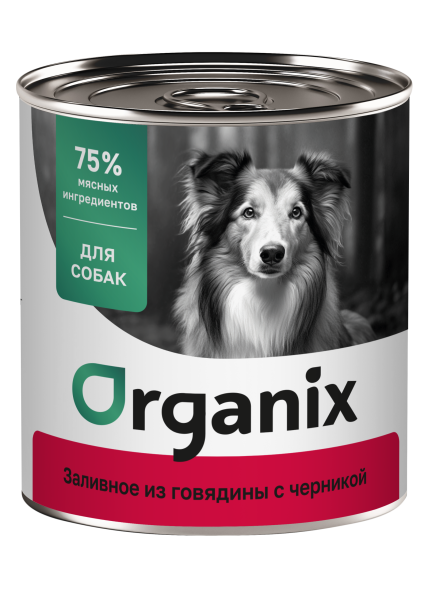 Organix - Консервы для собак, Заливное из говядины с черникой