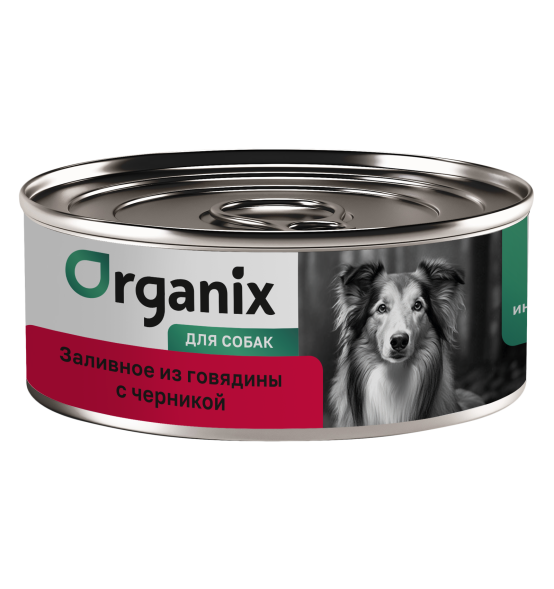 Organix - Консервы для собак, Заливное из говядины с черникой