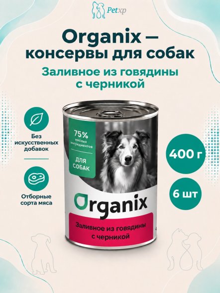 Organix - Консервы для собак, Заливное из говядины с черникой