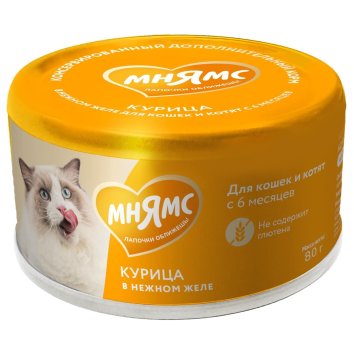 Мнямс - Влажный дополнительный корм для кошек и котят старше 6 месяцев, курица в нежном желе 80 г