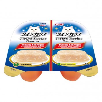 Inaba Ciao Twins Terrine - Паштет для кошек, тунец магуро и куриное филе со вкусом морского гребешка, 35гр