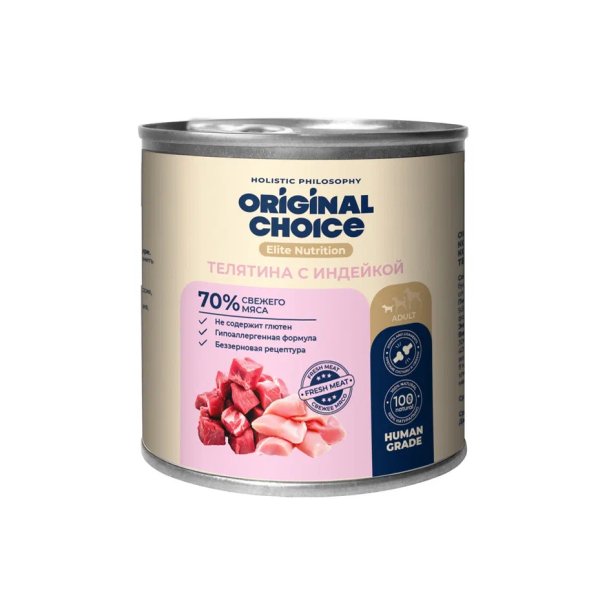 Original Choice Elite Nutrition Adult Mini - Консервированный полнорационный корм для собак мелких пород, Телятина с Индейкой 240 гр