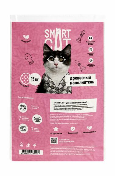 39274.580 Smart Cat - Drevesnii napolnitel (pelleti 8 mm) kypit v zoomagazine «PetXP» Smart Cat - Древесный наполнитель (пеллеты 8 мм)