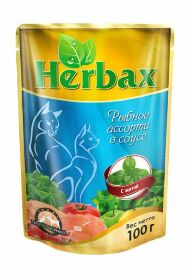 Herbax - консервы для кошек, Рыбное ассорти с мятой, в соусе 100гр.